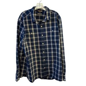 LL Bean Signature Slim‎ Fit Plaid Long Sleeve Button Down Shirt XL Navy White